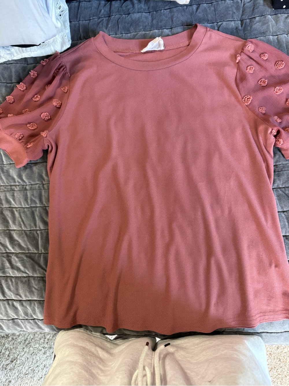 Women's Dusty Rose Puff-Sleeve Top